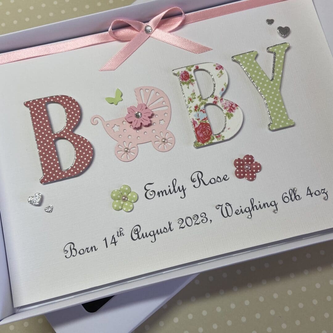New Baby Girl Card Personalised Handmade Gift Boxed Keepsake Granddaughter Goddaughter Niece - Image 6