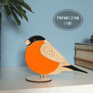 Standing Wooden Bull Finch Decoration - Etched and Hand Painted