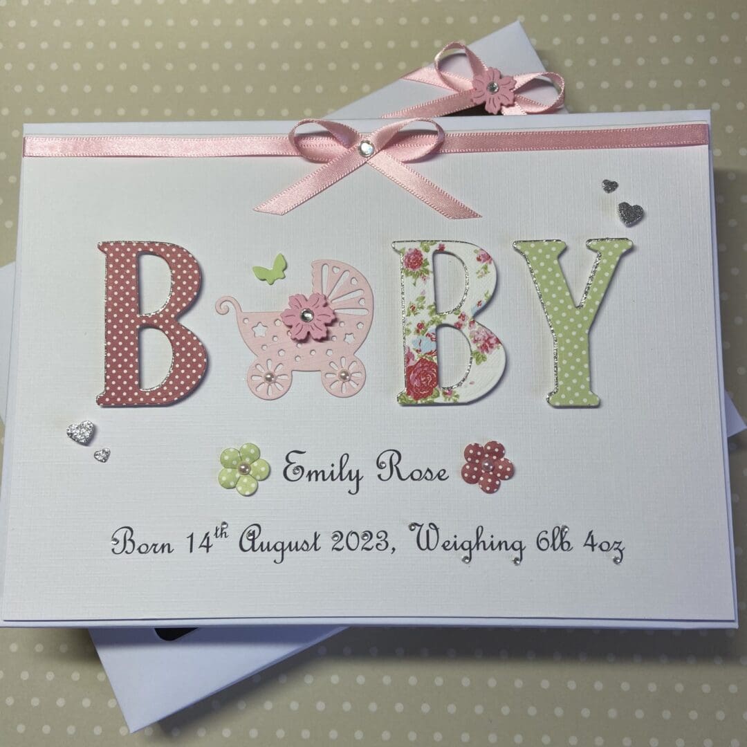 New Baby Girl Card Personalised Handmade Gift Boxed Keepsake Granddaughter Goddaughter Niece - Image 5