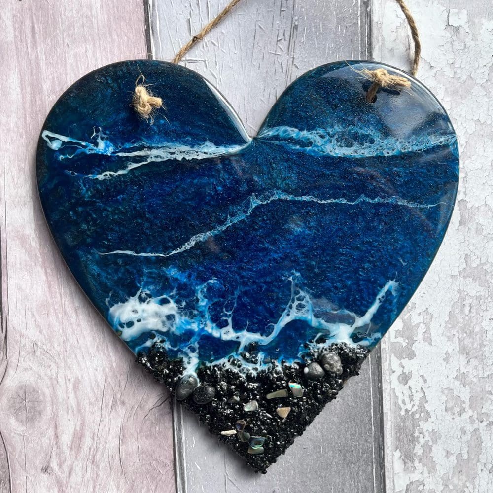 Large midnight at the beach hanging heart