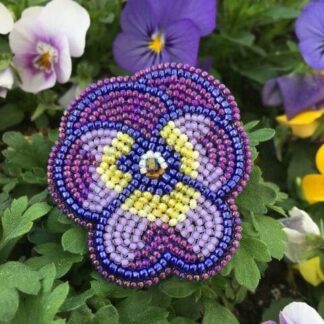 Hand Beaded Pansy Brooch, beautiful beaded friendship gift