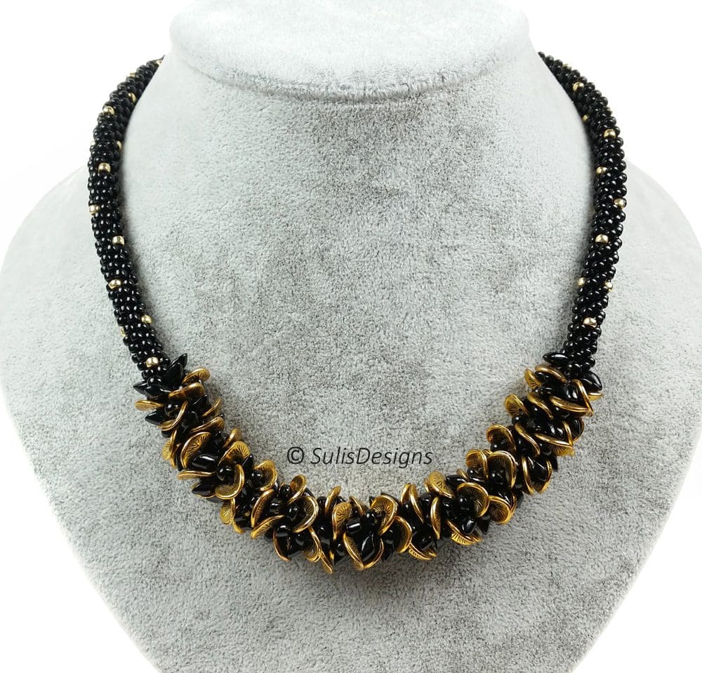 Handcrafted Black and Gold Legana Kumihimo Necklace - Image 4