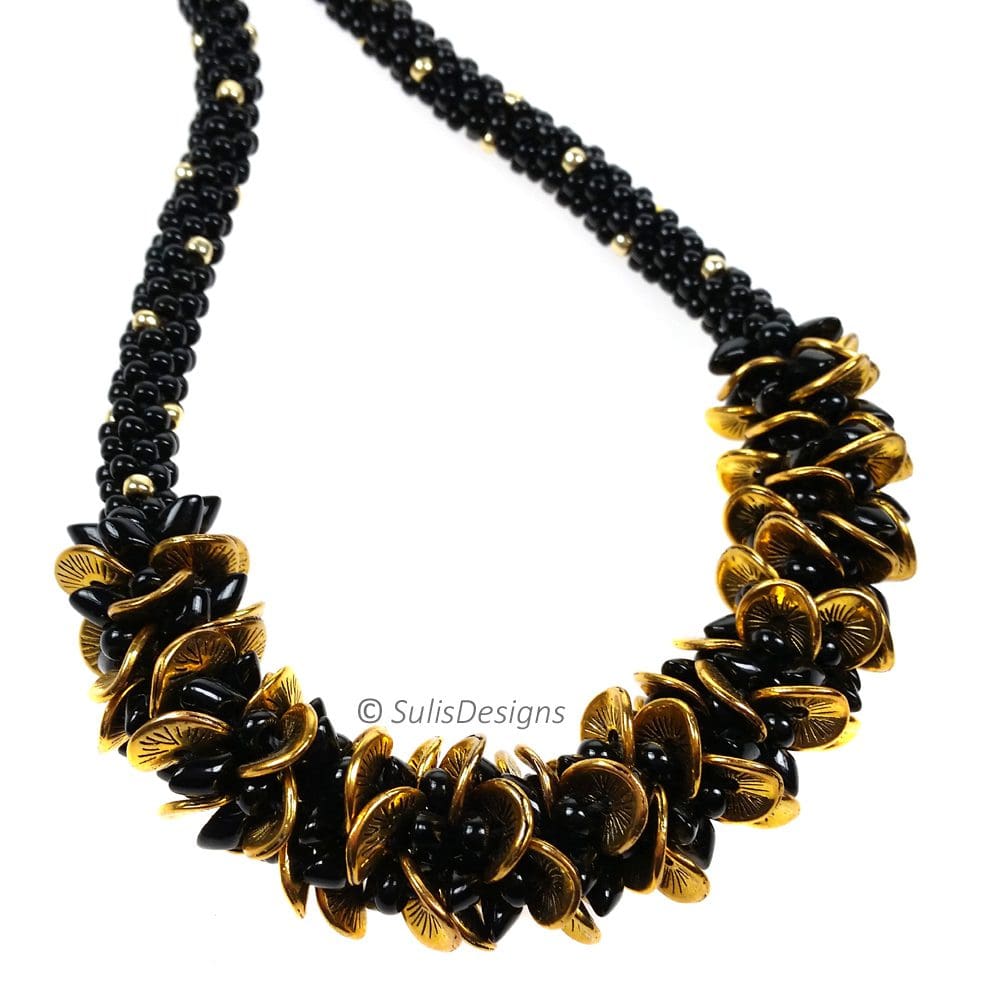 Handcrafted Black and Gold Legana Kumihimo Necklace - Image 5