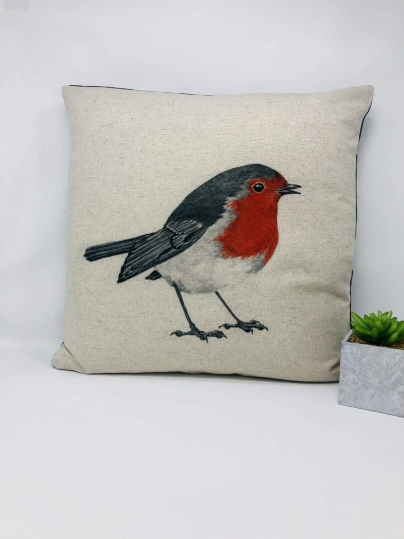 Red Robin 17" Cushion Cover, Large Robin Panel Cushion