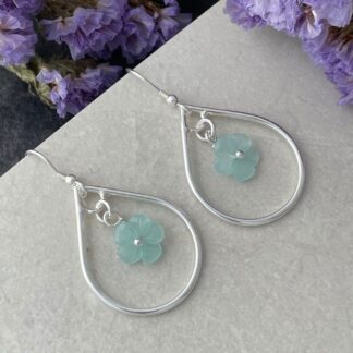 Flower Earrings Handmade in Silver with Green Chalcedony Gemstone