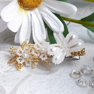 Gold Crystal and Pearl Daisy and Butterfly Hair Clip