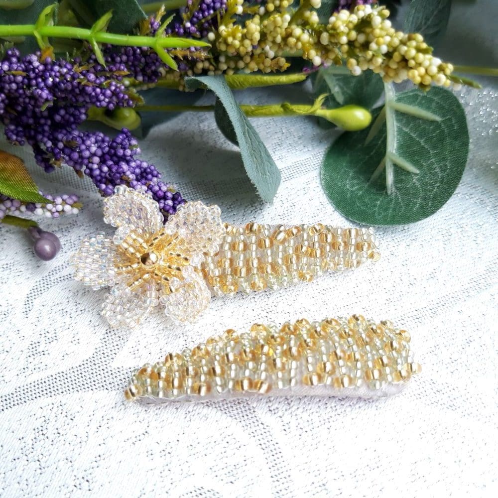 Eternal Bouquet Crystal Flower Bridal Wedding Snap Hair Clips Set of Two