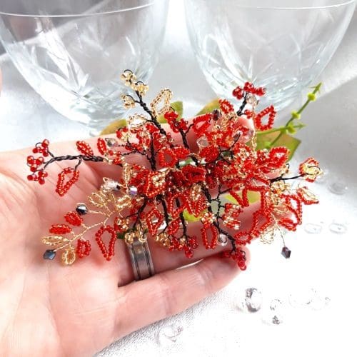 Red and Gold Radiance Bridal Wedding Hair Clip - Image 6