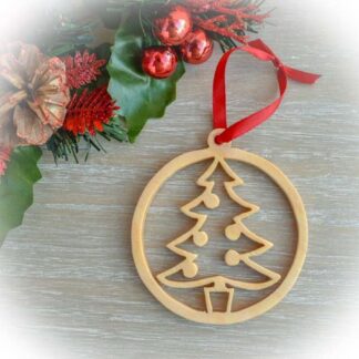 Wooden Christmas Tree Hanging Decoration – Round Scroll Saw Ornament