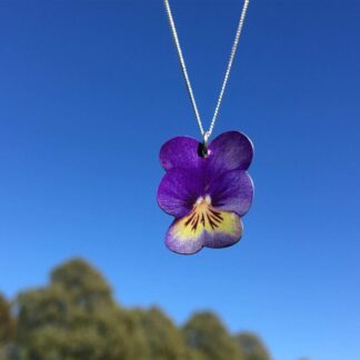 Viola flower silver necklace.