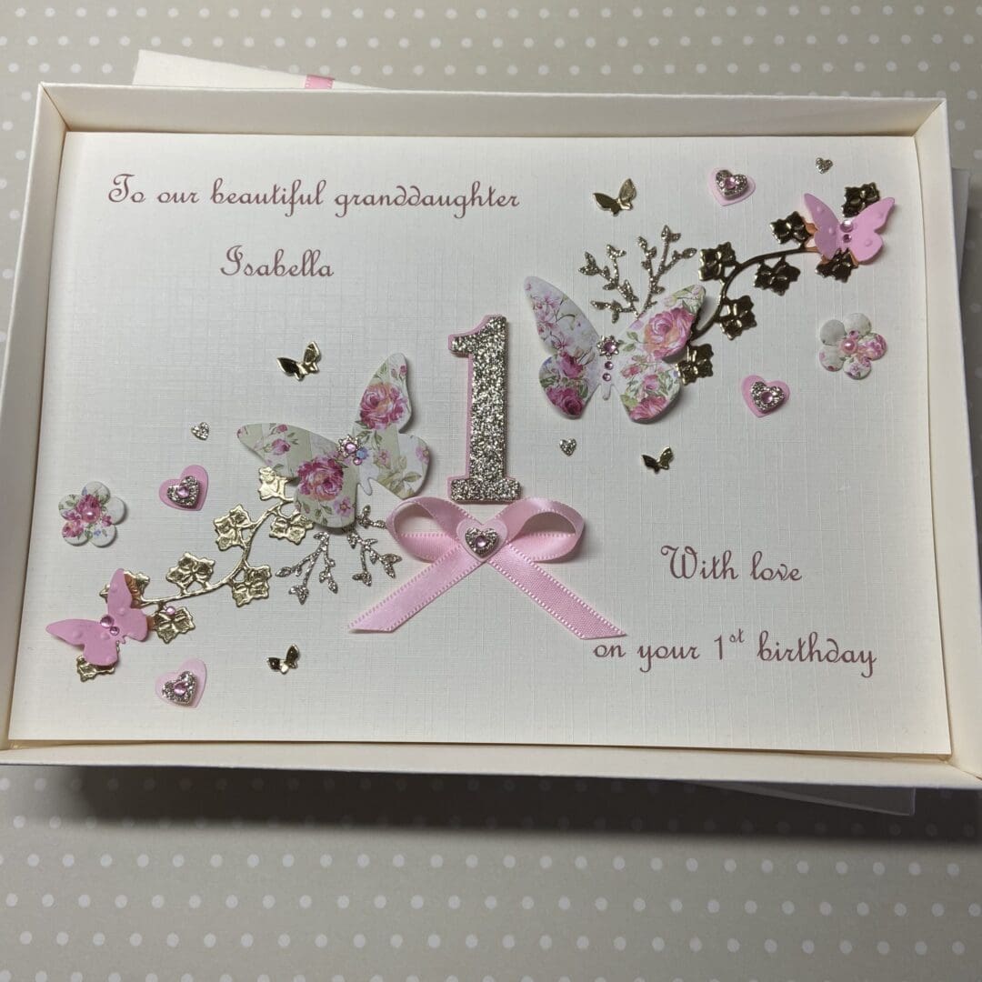 Personalised Handmade 1st Birthday Card Gift Boxed Keepsake Any Age Granddaughter Daughter