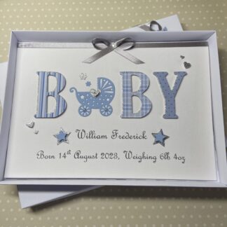 Personalised Handmade Gift Boxed New Baby Boy Keepsake Card