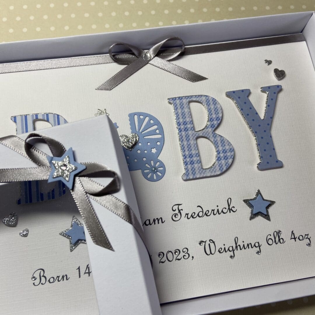 Personalised Handmade Gift Boxed New Baby Boy Keepsake Card - Image 6