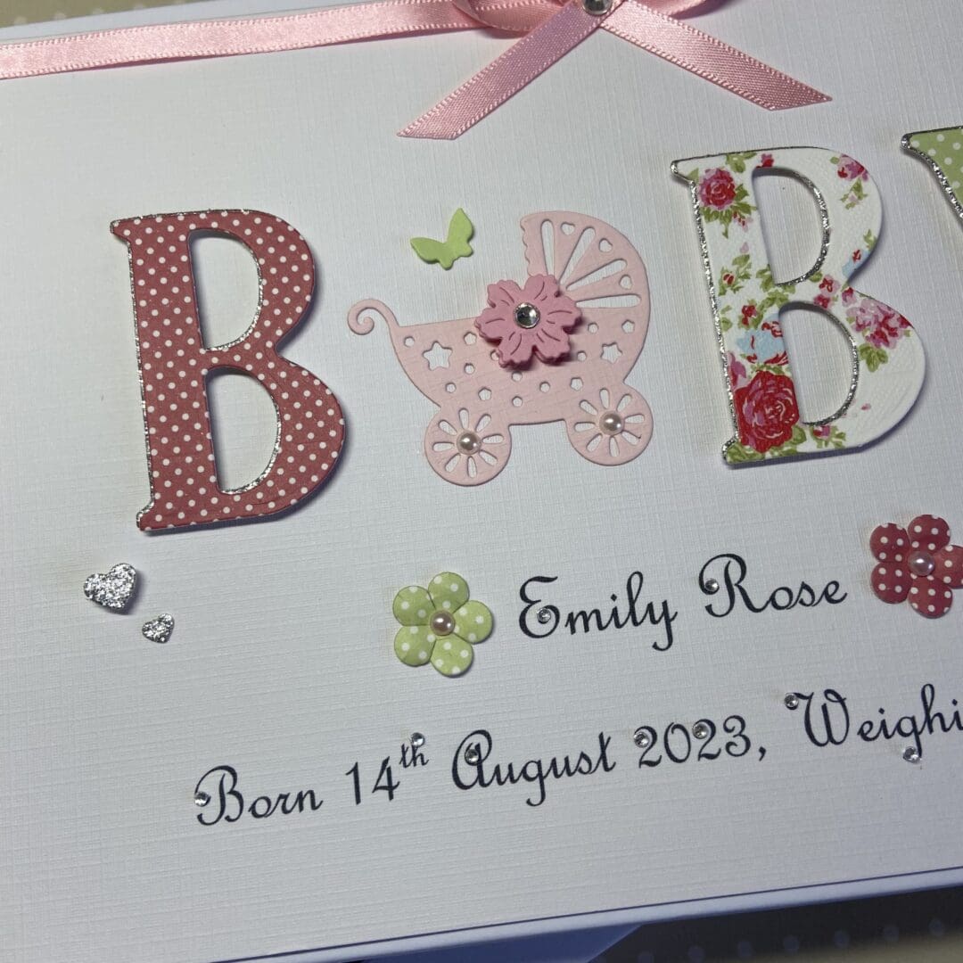 New Baby Girl Card Personalised Handmade Gift Boxed Keepsake Granddaughter Goddaughter Niece - Image 2