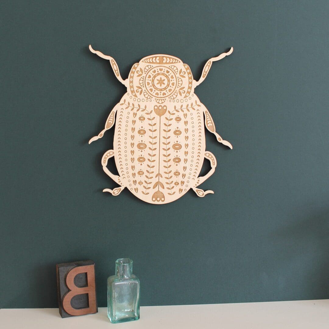 Large Wooden Folk Art Beetle Bug Wall Hanging - Image 7