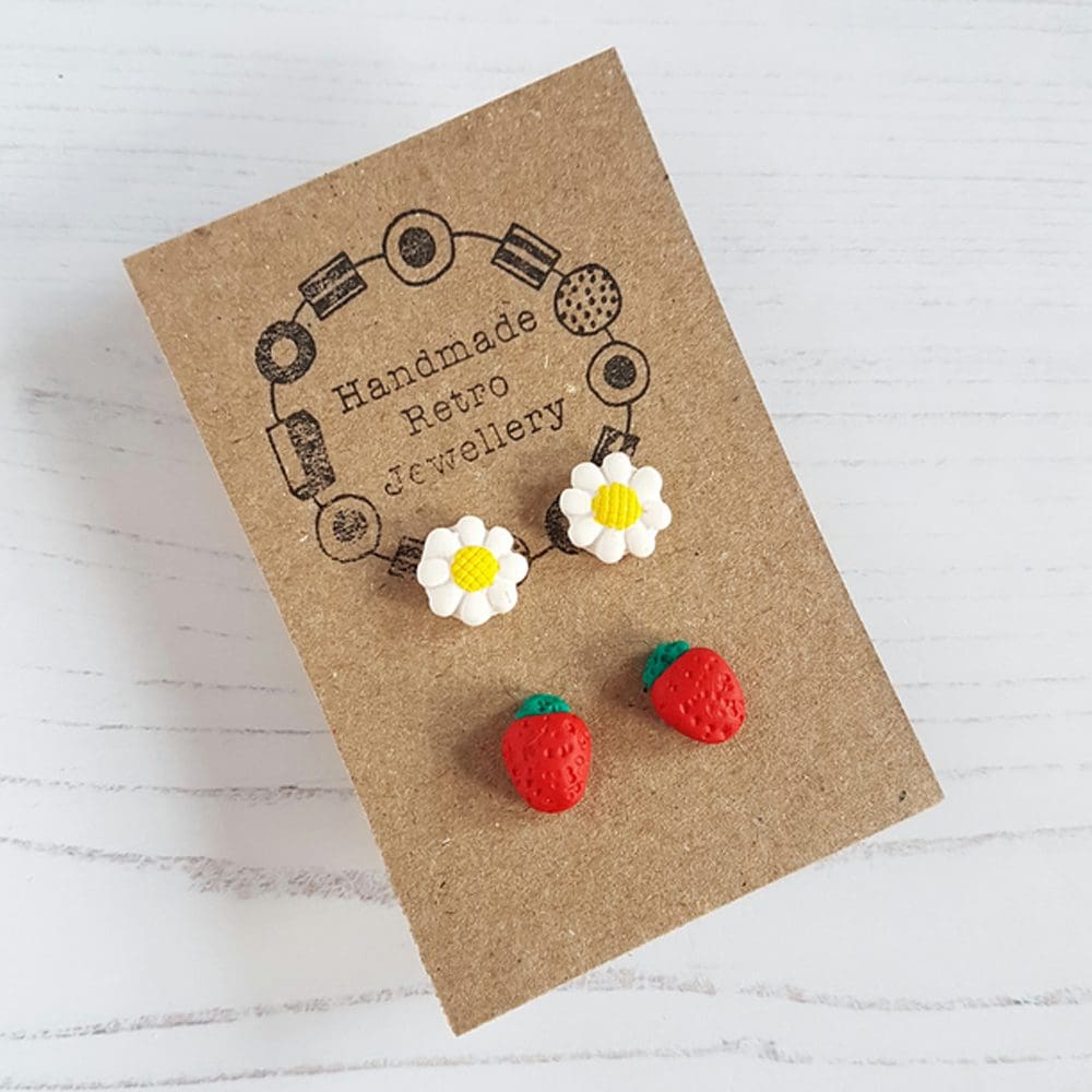Daisy and Strawberry Summer fruit stud earrings CHOOSE YOUR STYLE - Image 6