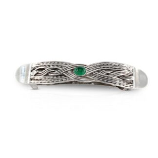 Large Sterling Silver and Emerald Woven Celtic Hair Barrette