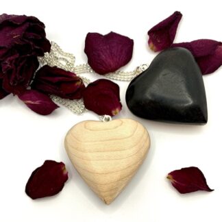 Ebony and Maple wooden heart necklace