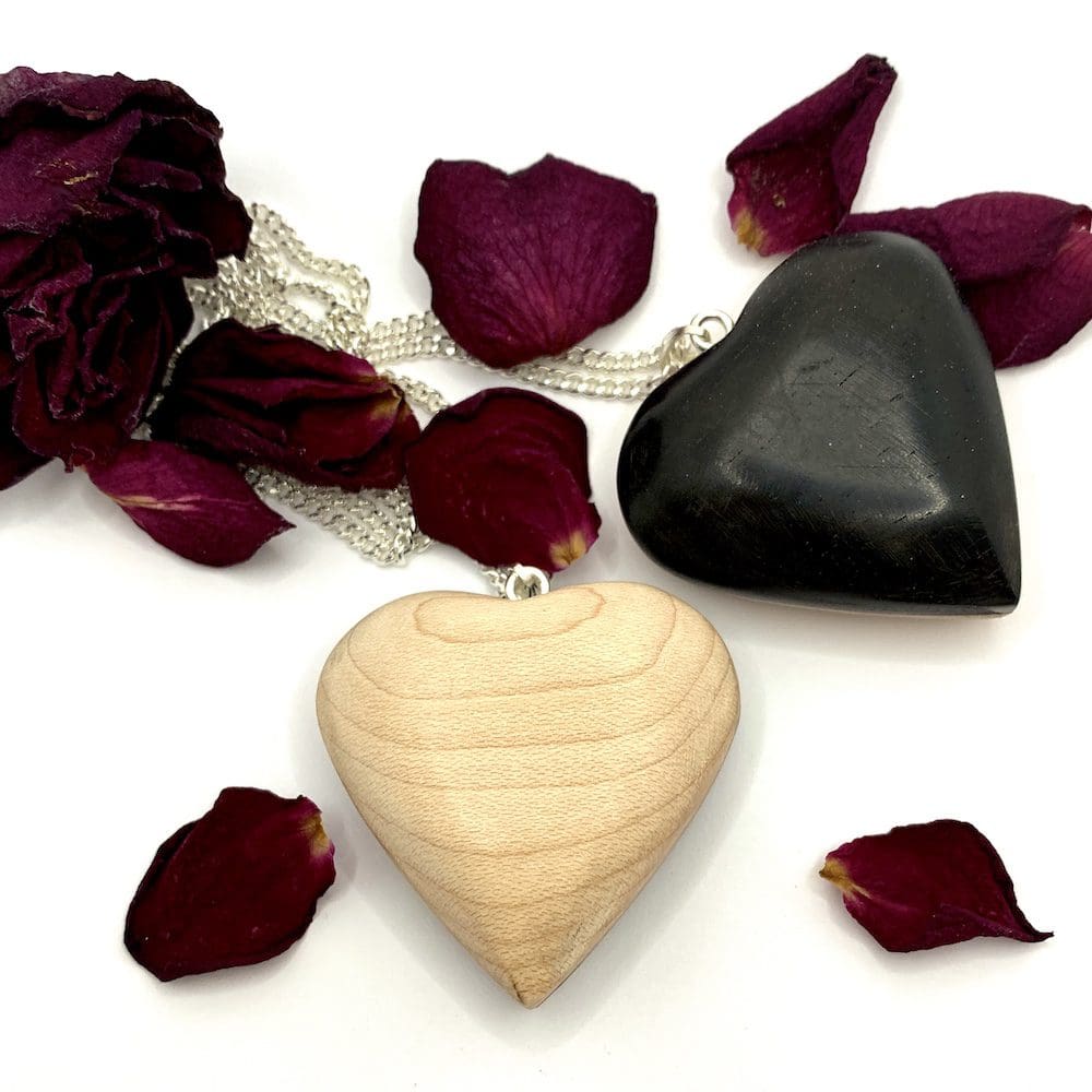 Ebony and Maple wooden heart necklace