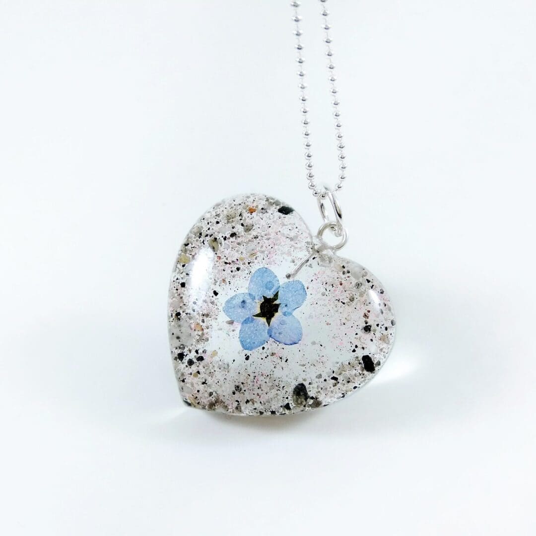 Memorial Ashes Necklace - Custom Cremation Jewellery - Heart Pendant with Forget Me Not - Image 4