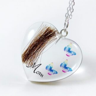 Heart Shaped Lock of Hair Keepsake with Butterflies - Mum Memorial Necklace - Personalised Loss of Loved One Jewellery