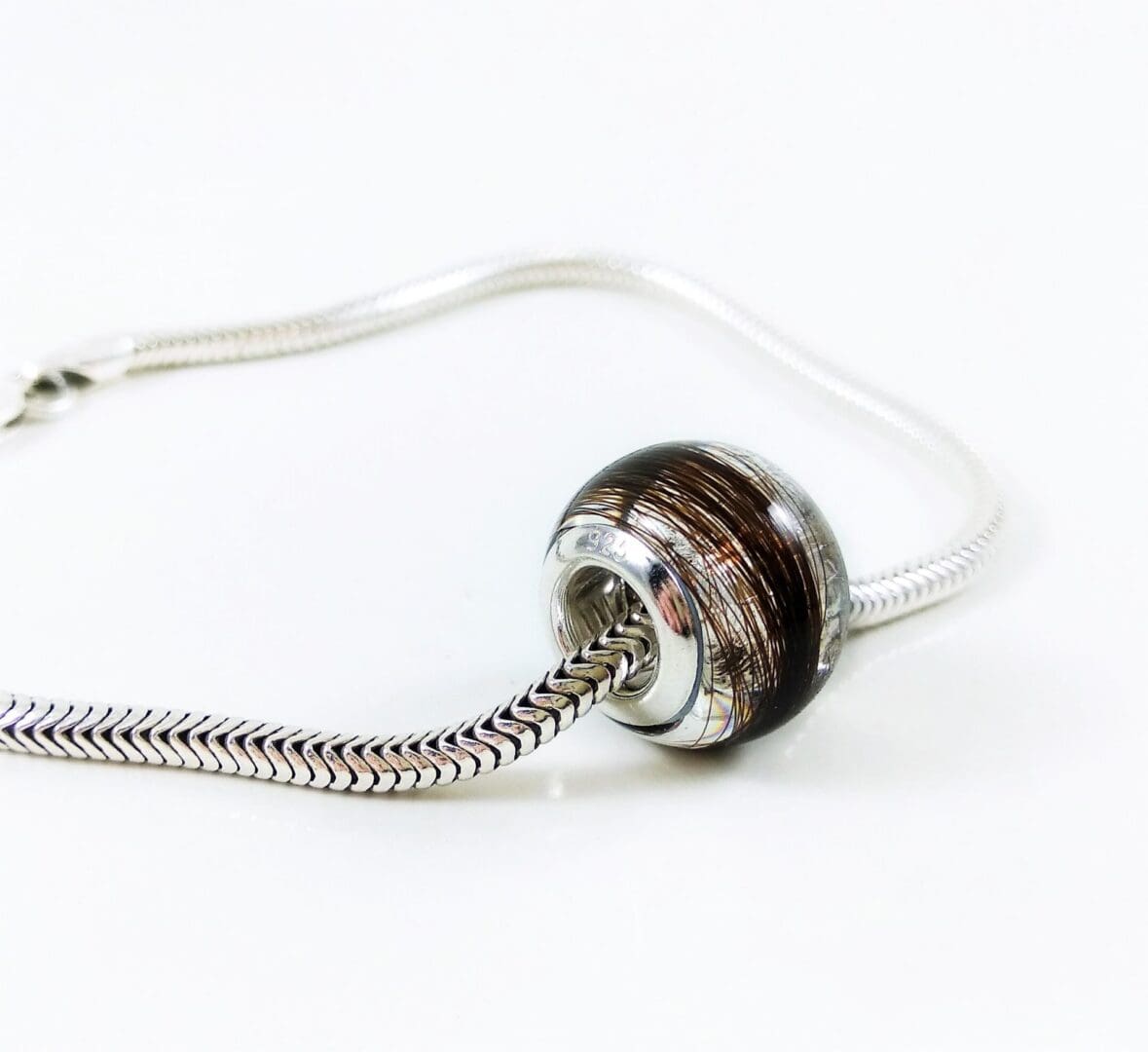 Leather Memorial Bracelet for Men - Hair Keepsake European Bead - Lock of Hair Charm - Image 5
