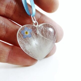 Clear Resin Heart Hair Keepsake with Forget Me Not Flower