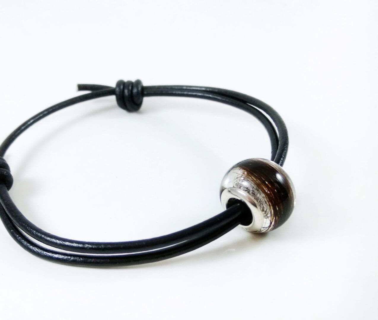Leather Memorial Bracelet for Men - Hair Keepsake European Bead - Lock of Hair Charm - Image 4