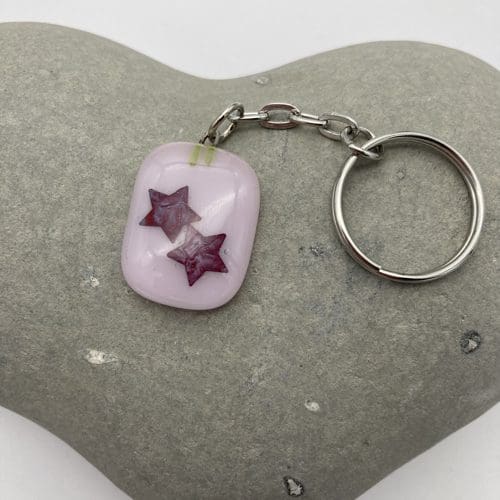 Copper stars on pink fused glass keyring (version 2)