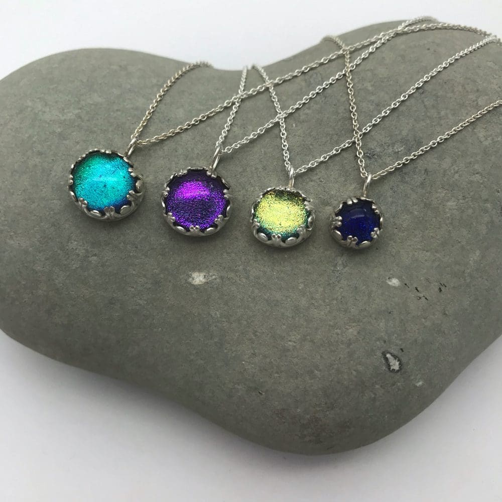 Colourful dichroic glass and sterling silver necklaces - Image 9