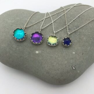 Colourful dichroic glass and sterling silver necklaces
