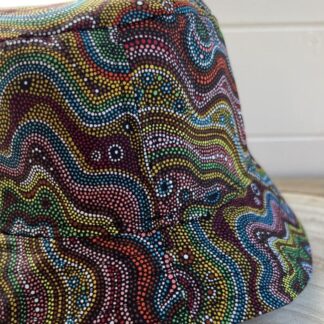 Abstract aboriginal print cotton bucket hat available in 3 sizes