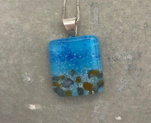 Handmade fused glass seascape pendant with sand from Australia - Image 6