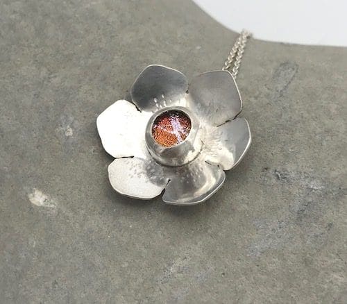 Handmade eco-silver and dichroic glass flower necklace - Image 6