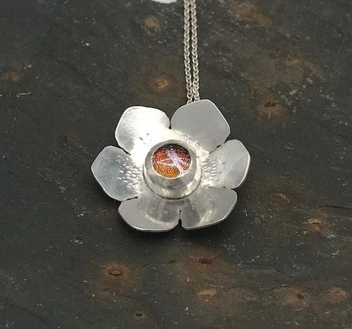 Handmade eco-silver and dichroic glass flower necklace - Image 8