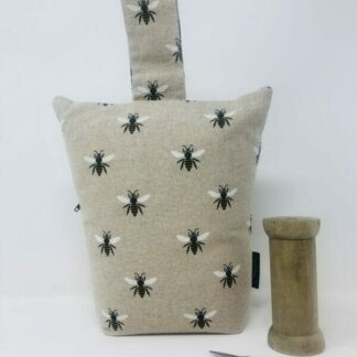 Black and Neutral Honey Bee Fabric Doorstop, Washable and Refillable