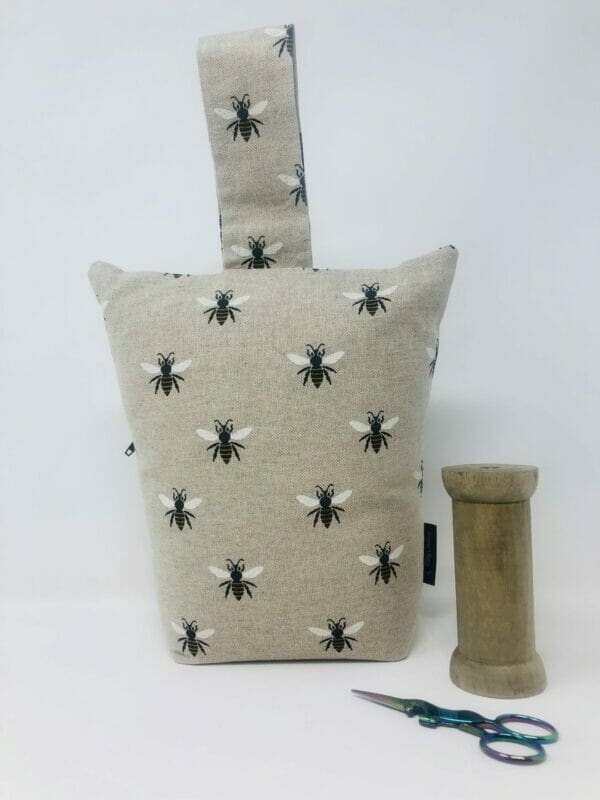 Black and Neutral Honey Bee Fabric Doorstop, Washable and Refillable
