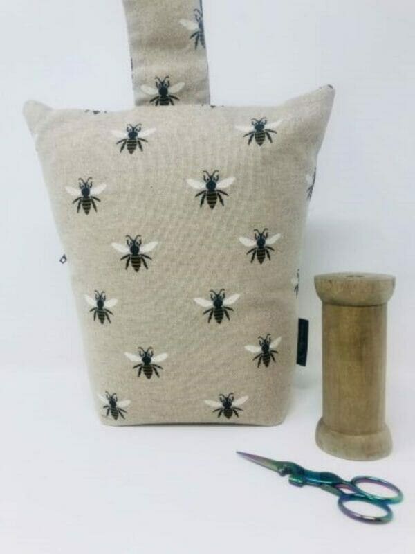Black and Neutral Honey Bee Fabric Doorstop, Washable and Refillable - Image 3