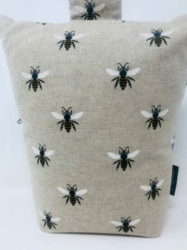 Black and Neutral Honey Bee Fabric Doorstop, Washable and Refillable - Image 5