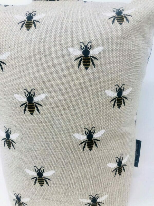 Black and Neutral Honey Bee Fabric Doorstop, Washable and Refillable - Image 4