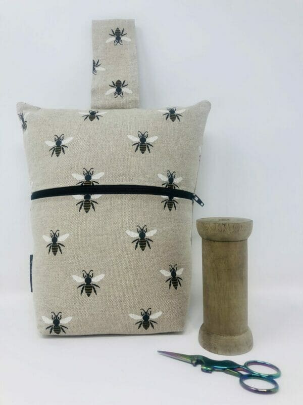 Black and Neutral Honey Bee Fabric Doorstop, Washable and Refillable - Image 2