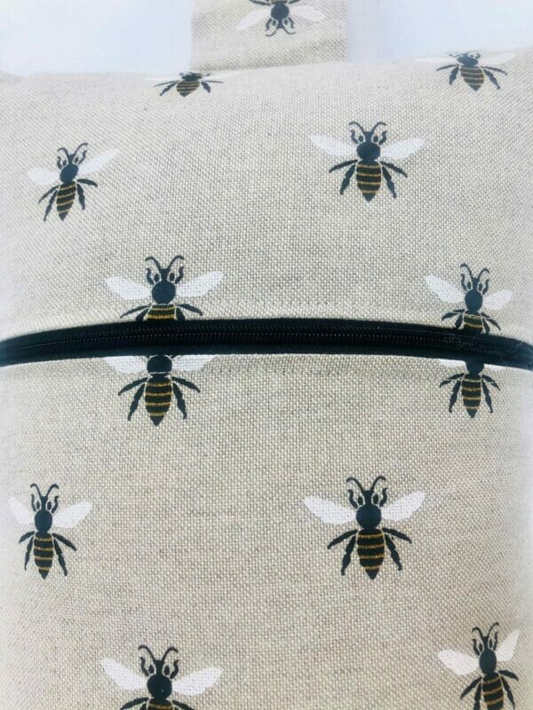 Black and Neutral Honey Bee Fabric Doorstop, Washable and Refillable - Image 7