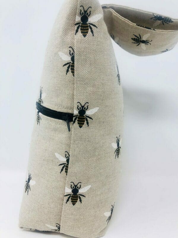 Black and Neutral Honey Bee Fabric Doorstop, Washable and Refillable - Image 8