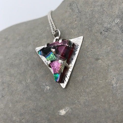 Eco-silver and mosaic glass triangular pendant - Image 9