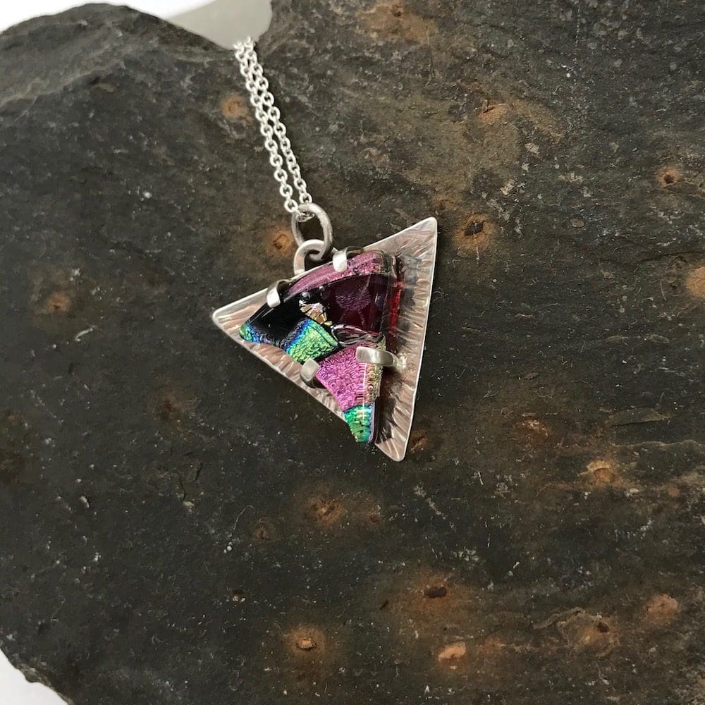 Eco-silver and mosaic glass triangular pendant - Image 7