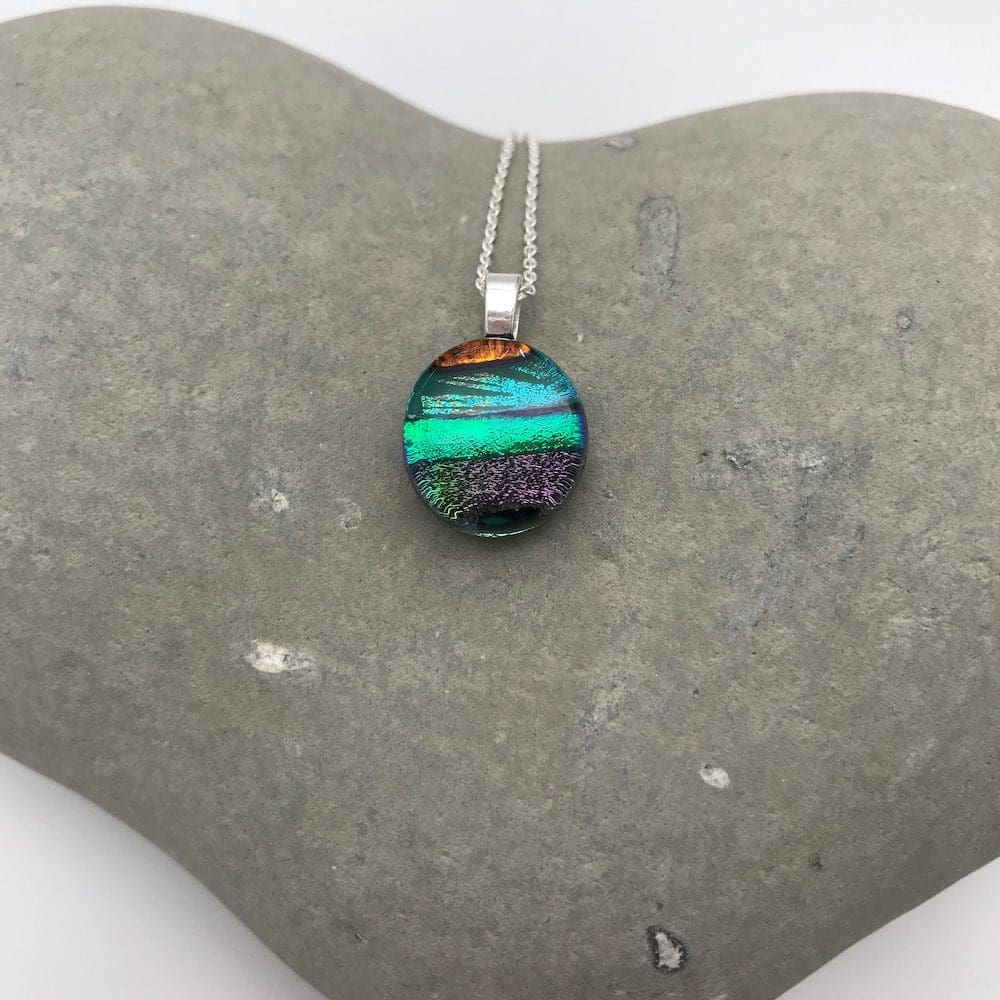 Teal oval shaped mosaic dichroic glass pendant - Image 4
