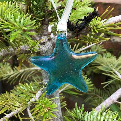 Turquoise iridescent glass star decoration - Image 8