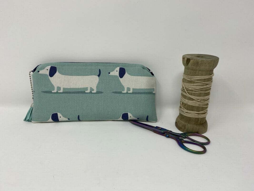 Zipped Sausage Dog Glasses Case. Turquoise Padded Dachshund Sunglasses Case - Image 9