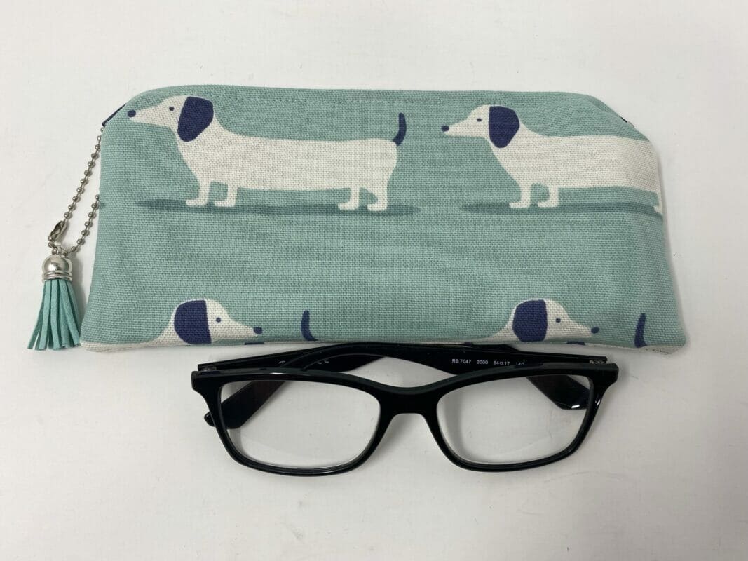Zipped Sausage Dog Glasses Case. Turquoise Padded Dachshund Sunglasses Case - Image 6
