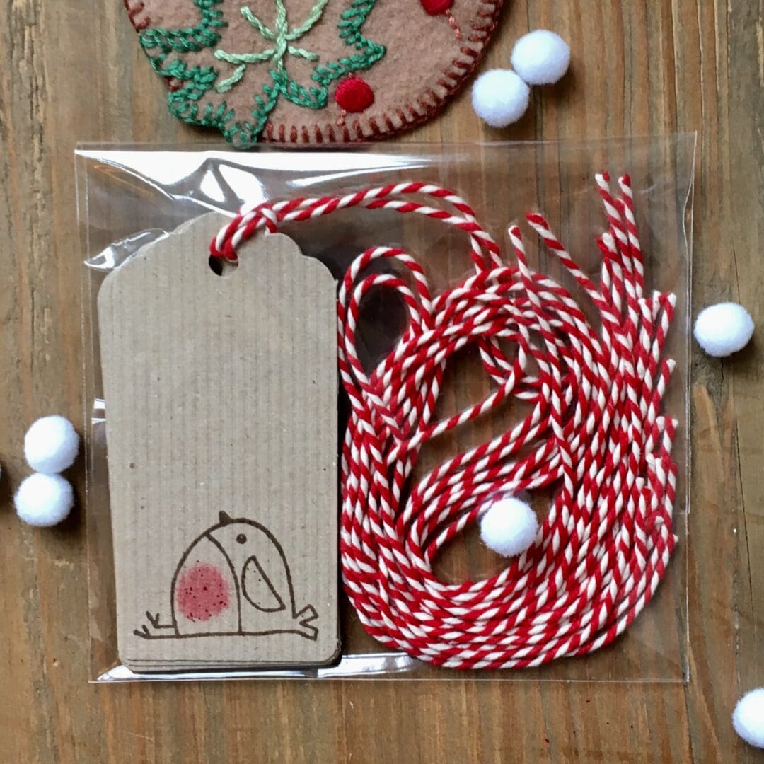 hand printed robin gift tags